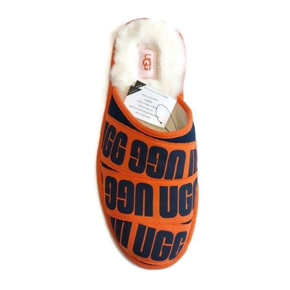 UGG Mens Size 11 Scruff Graphic Band Sheepskin Slip On Slippers 1123737 Orange - Picture 2 of 8